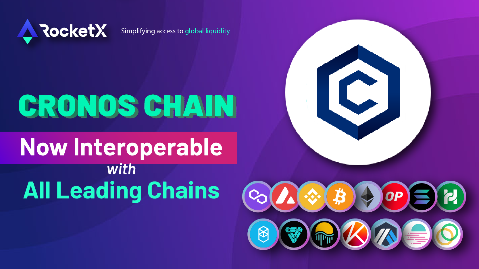 Cronos Chain is now LIVE on RocketX, the revolutionary decentralized hybrid exchange platform that allows users to seamlessly exchange cryptocurrencies between various networks, including Bitcoin, Ethereum, Polygon Matic, and 18 other major blockchain networks.