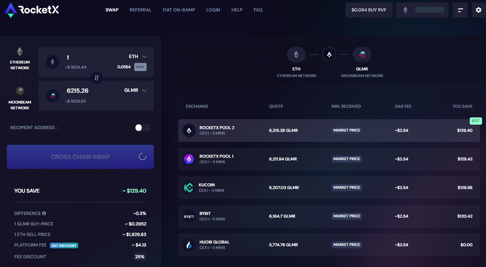 Ethereum to Moonbeam ETH to MOVR and ETH to GLMR cross-chain swap