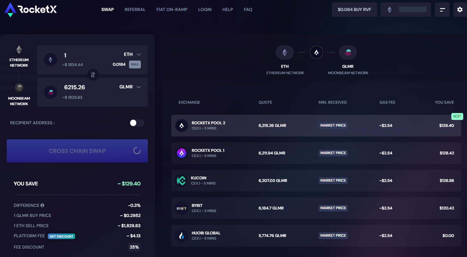 ETH to MOVR and ETH to GLMR cross-chain swap