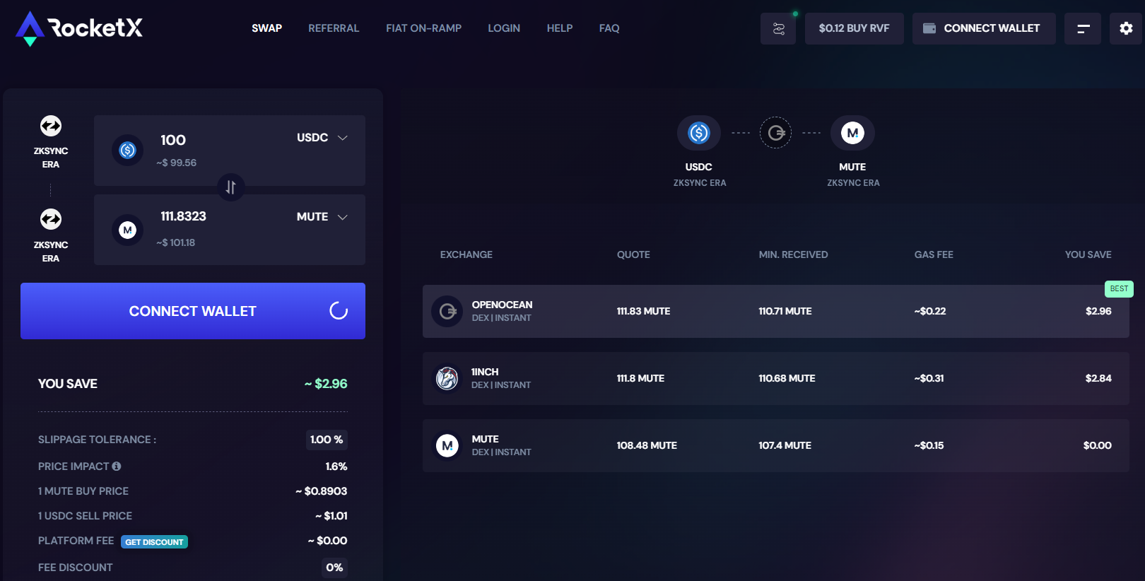 zkSync swap to Mute.io at best exchange rate