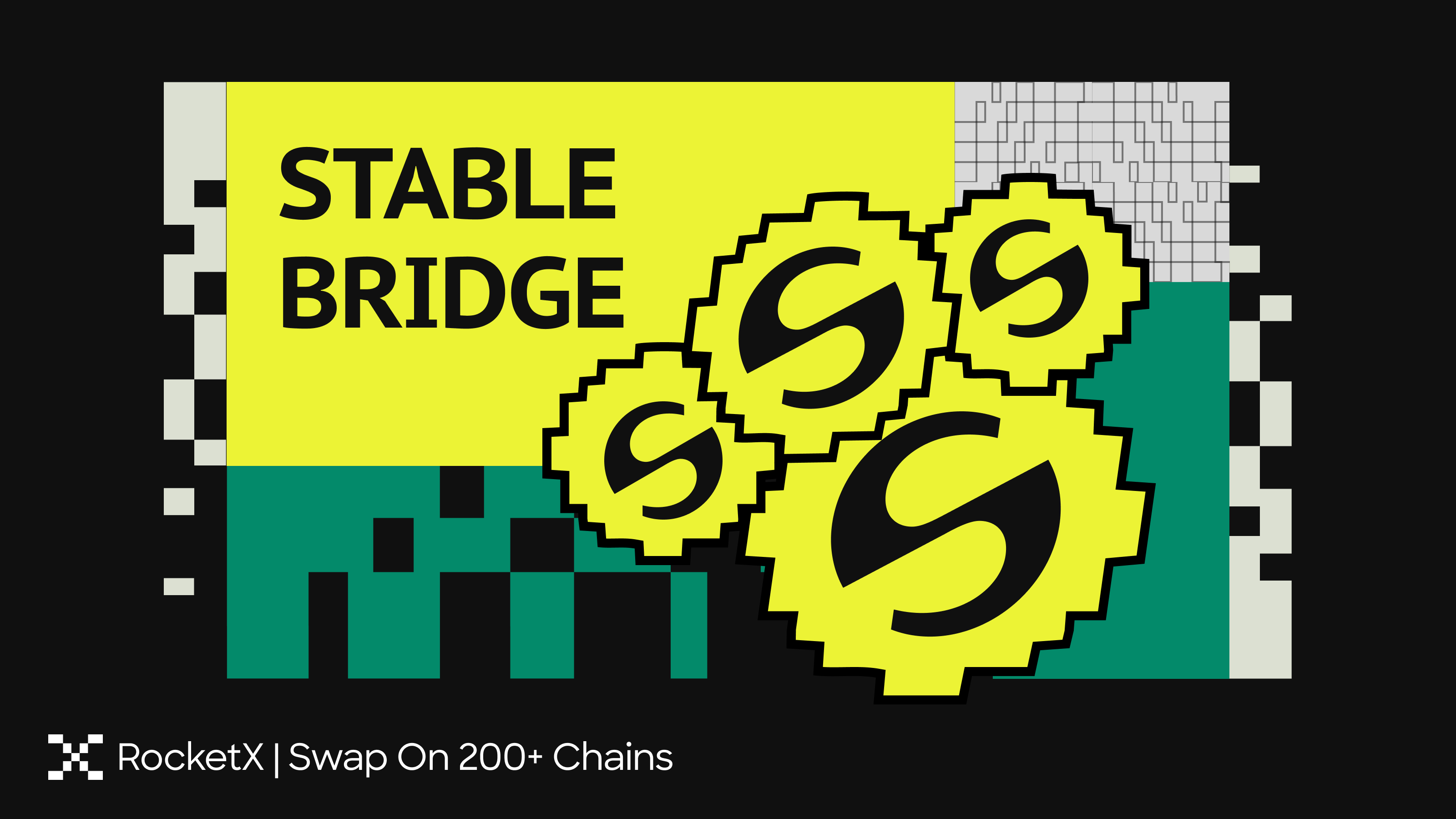 Illustration showing Stable Bridge with USDT icons, highlighting cross-chain stablecoin transfers on RocketX.