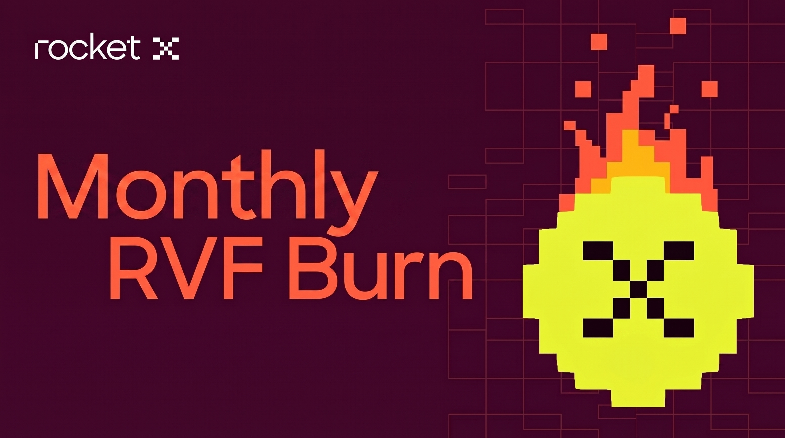RocketX graphic showing Monthly RVF Burn with a burning token icon