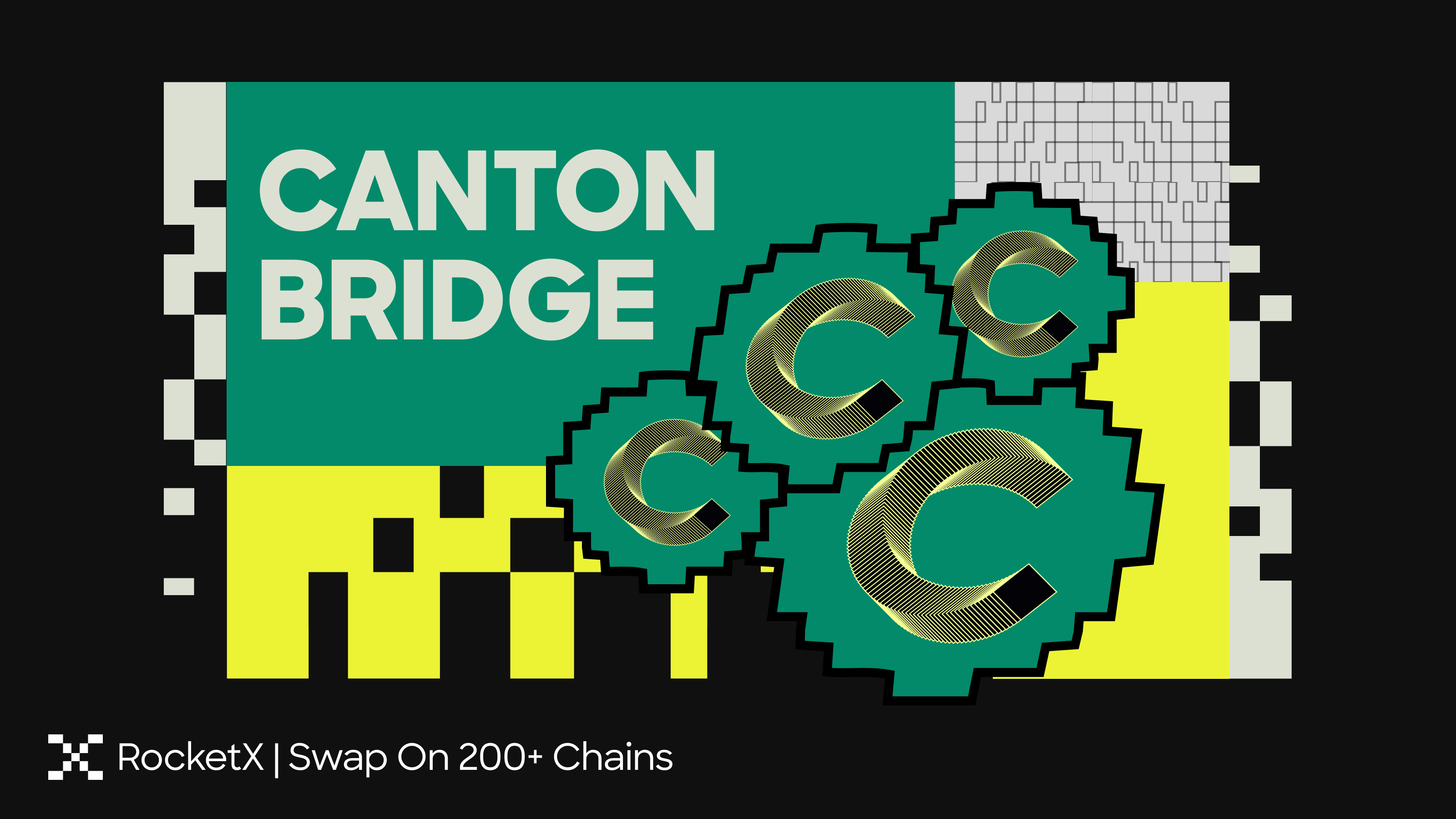 Canton Bridge graphic with Canton Coin symbols and RocketX branding